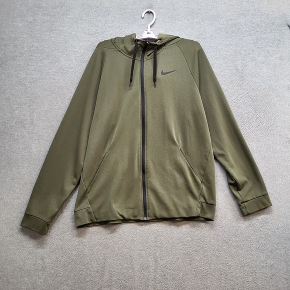 Nike Men Jacket Large Green Full Zip Logo Swoosh Fleece Hooded Therma